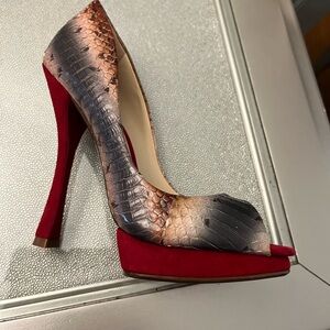 Alexandre Birman Red and Tan Peep-Toe Heels